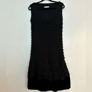 For Joseph Black Wool crochet Knit Velvet Lace Sweater Sheath Dress